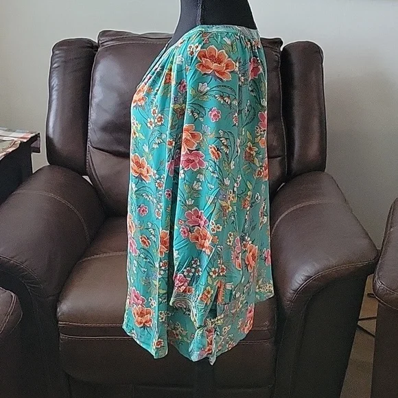 FINAL PRICE Teal Tropical Print Blouse - Picture 7 of 11